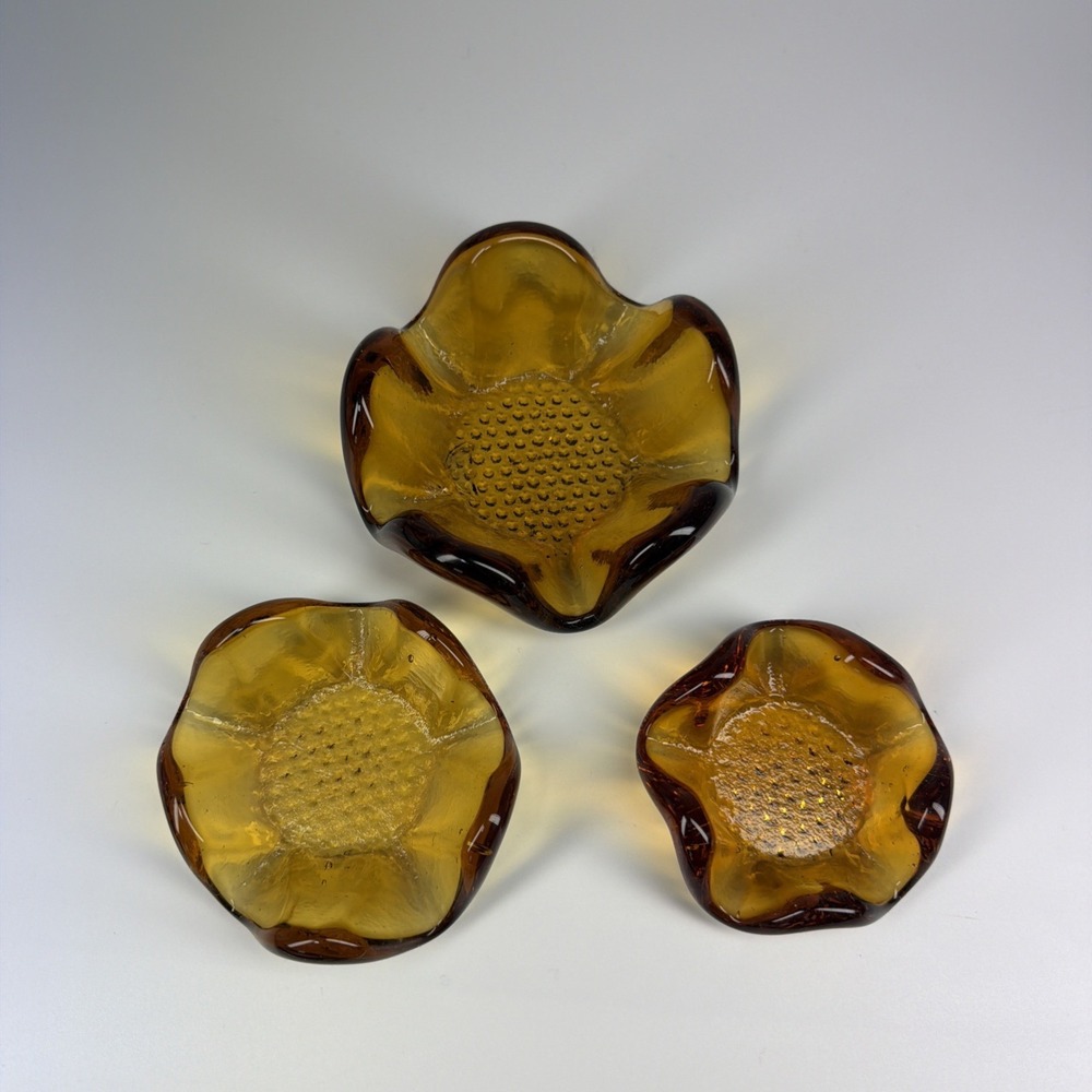 Murano Art Glass Vintage Nesting Stackable Bowls Amber